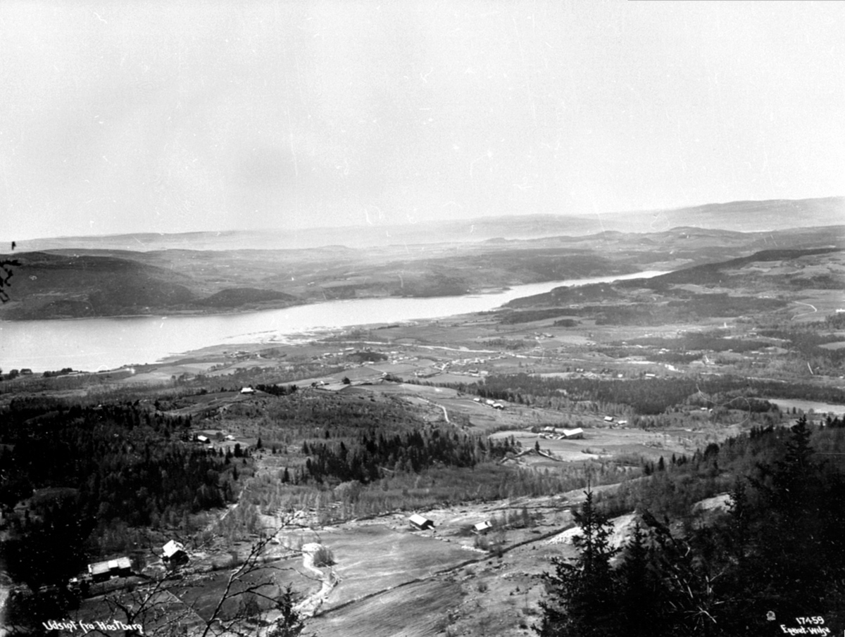 Anno Domkirkeodden, Utsikt over Brumunddal sentrum, sett fra Høsbjør, Furnes, Ringsaker, 1915.
