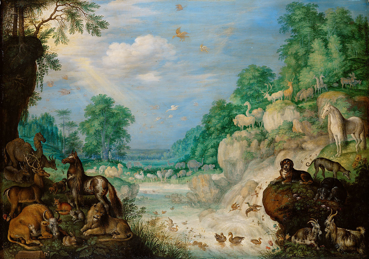 Roelant Savery, Paradies (Im Hintergrund: Der Sündenfall)