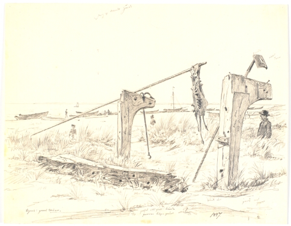 Martinus Rørbye, Strandparti med bådeplads, Skagen