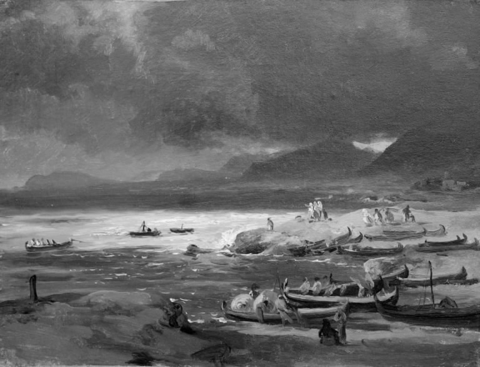 Louis Gurlitt, Kystparti med både på stranden. Optrækkende uvejr. Dalmatien