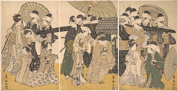 Utagawa Toyokuni I, Famous Beauty Escorted by Women of Different Rank