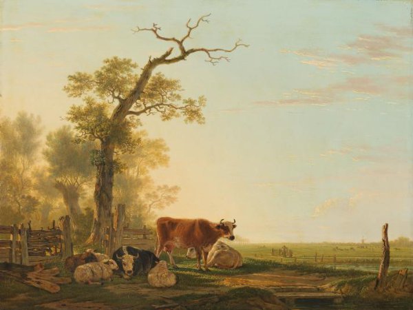 Jacob van Strij, Meadow Landscape with Animals