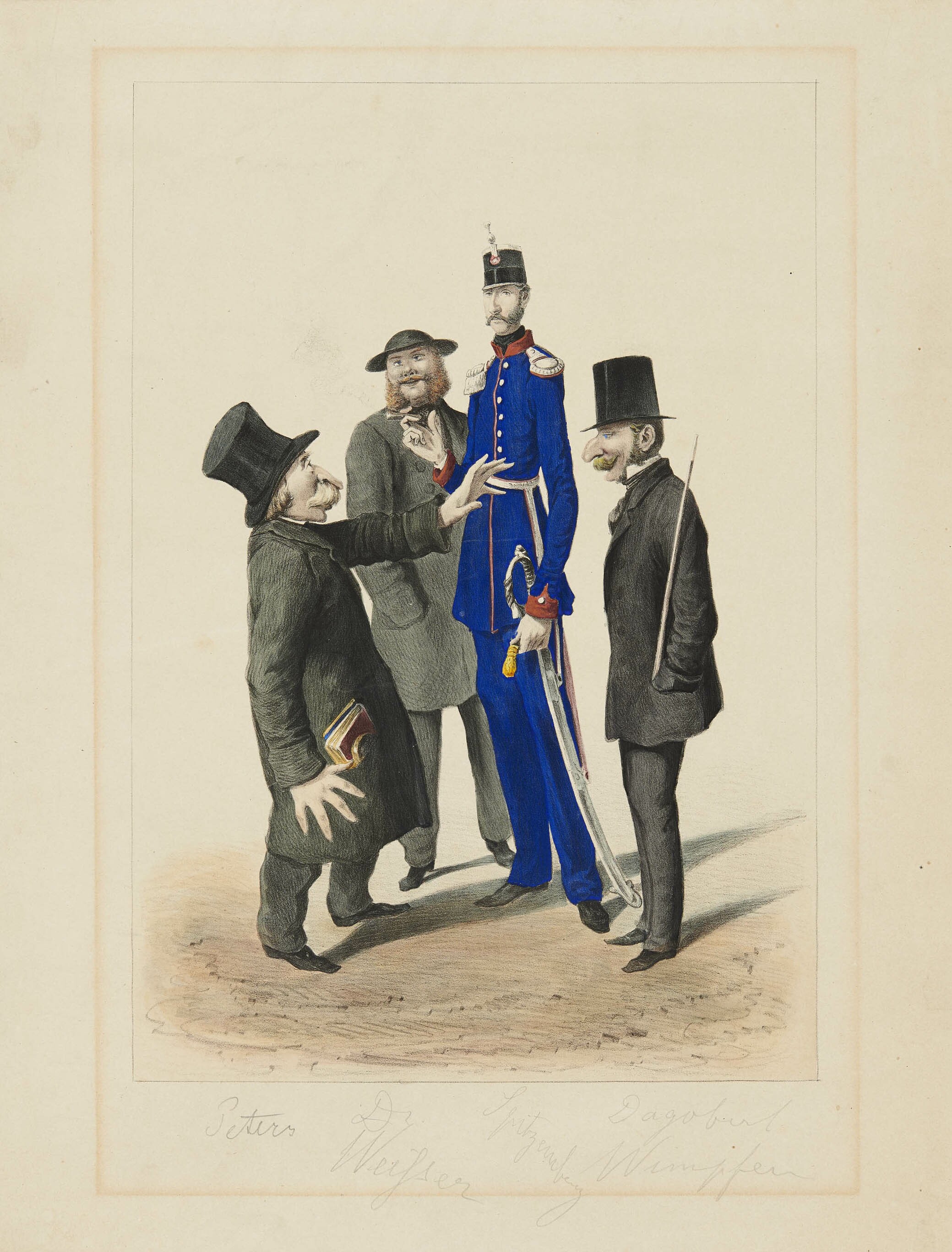 Carl von Kurtz, Karikaturen bekannter Stuttgarter Persönlichkeiten: Peters, Dr. Weißer, Spitzemberg, Dagobert Wimpffen