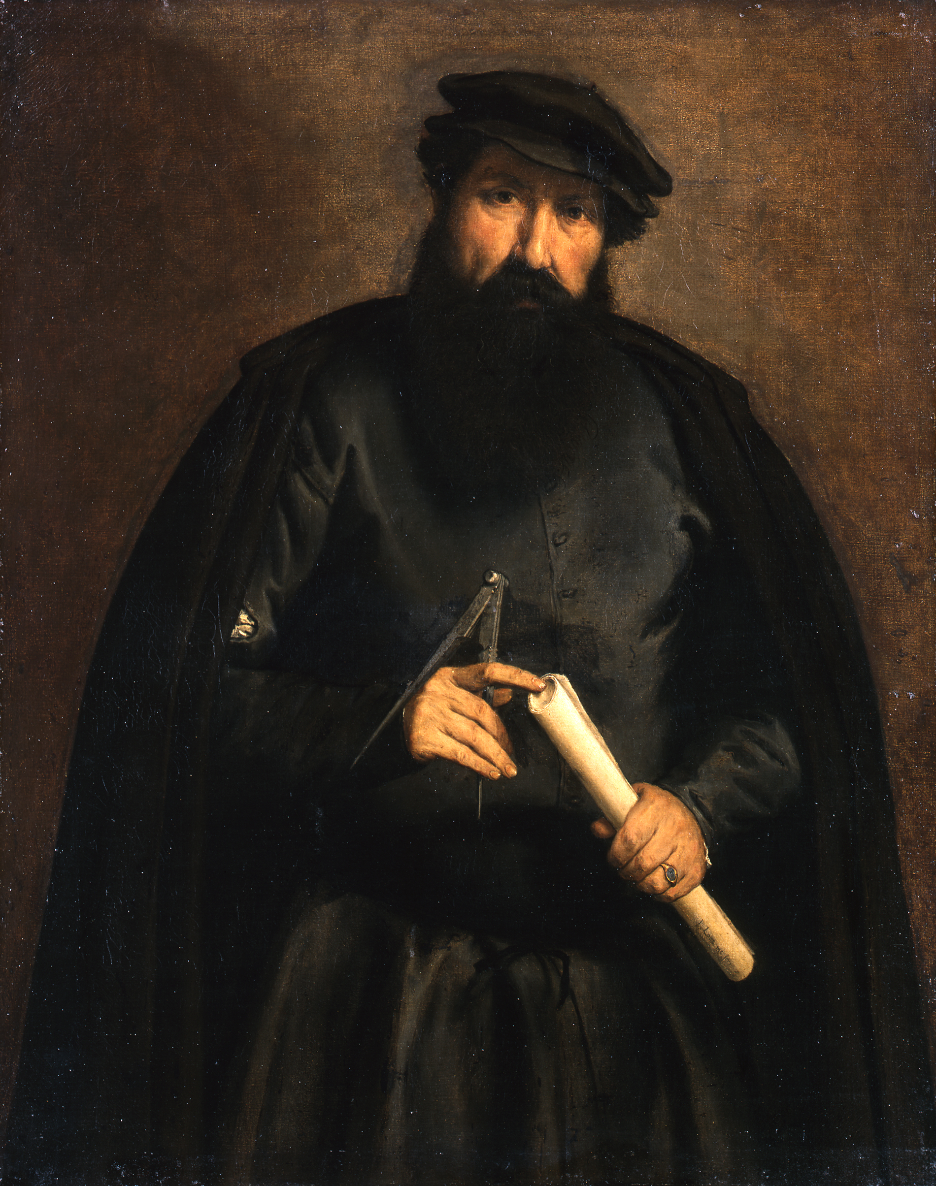 Lorenzo Lotto, Portrait of an man with circle and paper roll