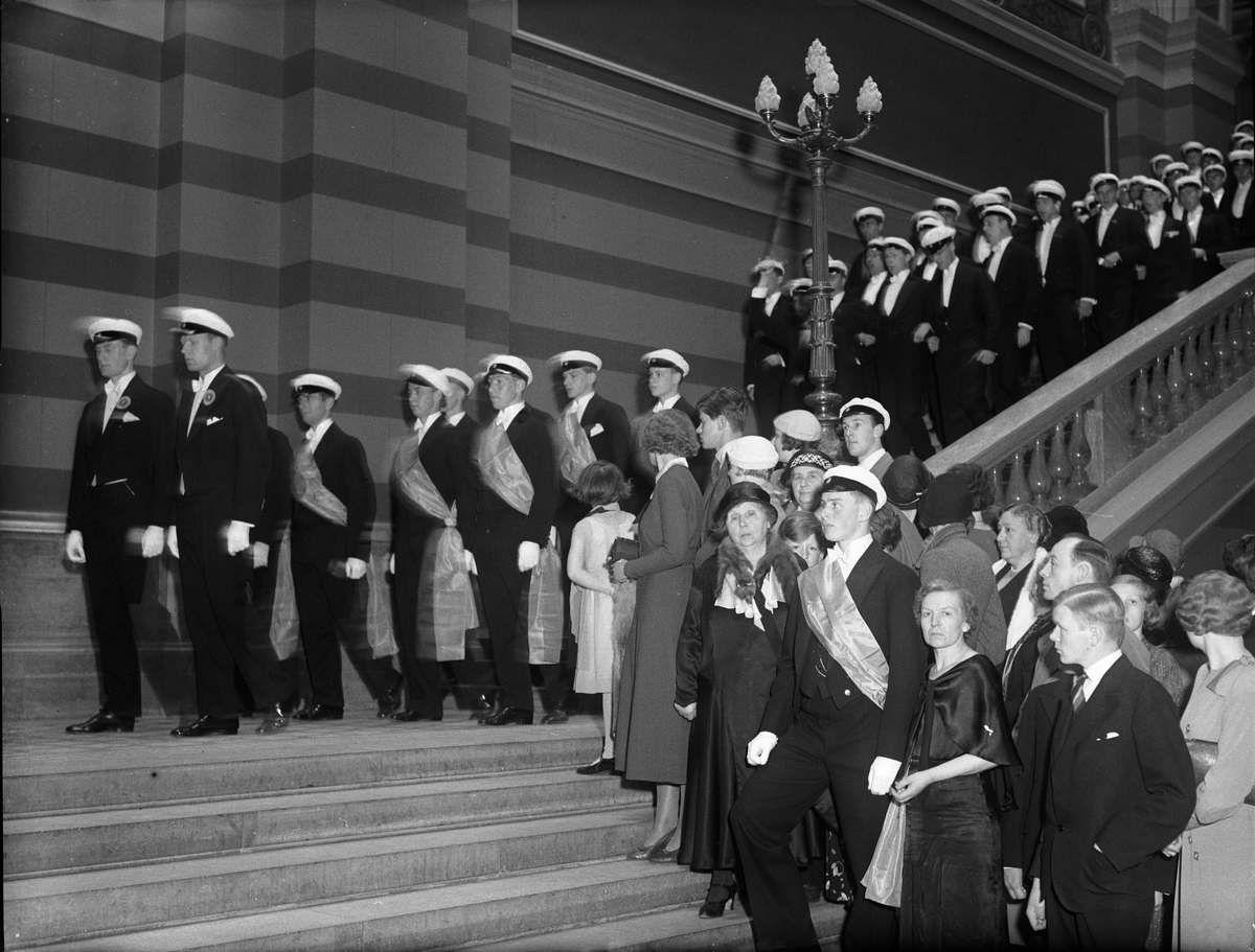 Paul Sandberg, "Trappmarschen" i Universitetshuset, Uppsala studentkårs vårfest, Uppsala maj 1933