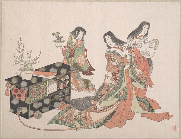 Kubo Shunman, Court Ladies Dragging a Cabinet along the Floor