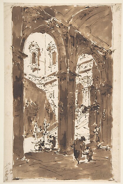Francesco Guardi, Architectural Capriccio: Courtyard of a Palace