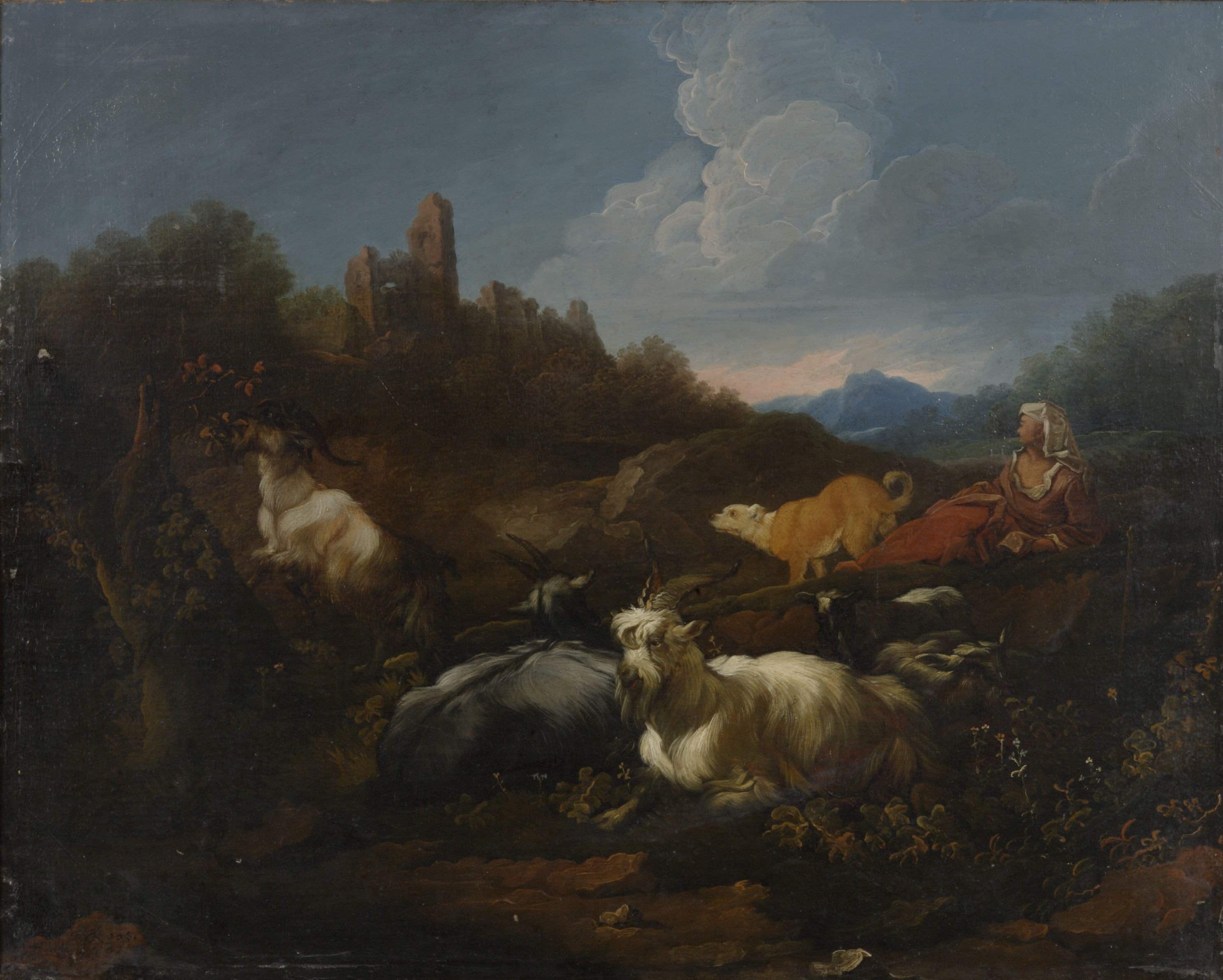 Johann Melchior Roos, Campagna-Landschaft mit Hirtin und Ziegenherde