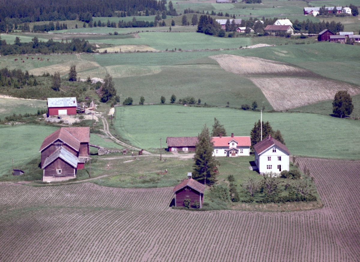 Widerøes Flyveselskap A/S, FLYFOTO Tomter gård. 70/1 i Løten tatt fra syd mot nord.