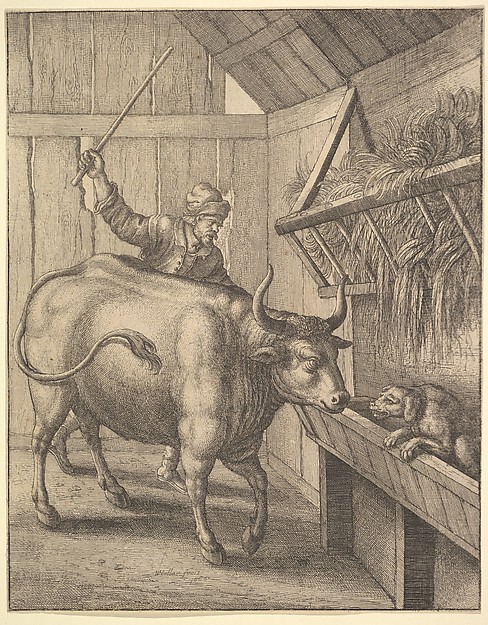 Wenceslaus Hollar, The Dog in the Manger (from John Ogilby, "Aesopics or a Second Colllection of Fables," 1668)