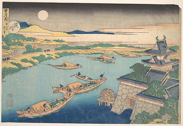 Katsushika Hokusai, Moonlight on the Yodo River (Yodogawa), from the series Snow, Moon, and Flowers (Setsugekka)