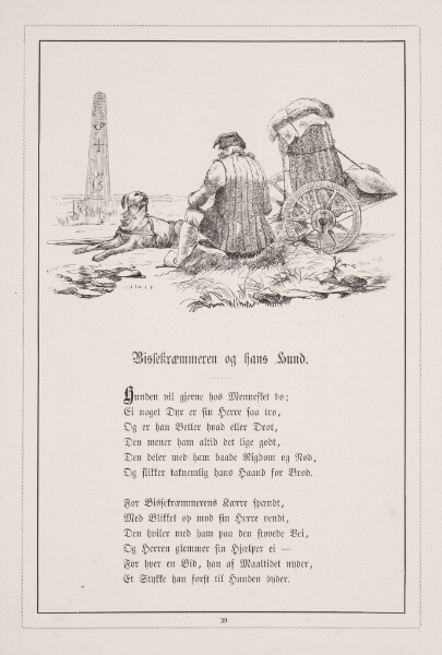 H.P. Hansen, Bissekræmmeren og hans hund. Illustration til H.V. Kaalund, "Fabler for Børn"