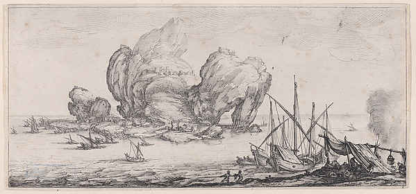Jacques Callot, Le Grand Rocher (The Large Rock), from "Paysages Gravés pour Jean de Médicis appelées aussi Paysages Dessinés a Florence, Vues de Florence, Paysages d'Italie, et Paysages Définitifs" (Landscapes Engraved for Giovanni de'Medici, Landscapes Designed in Florence, Views of Florence, Landscapes of Italy…