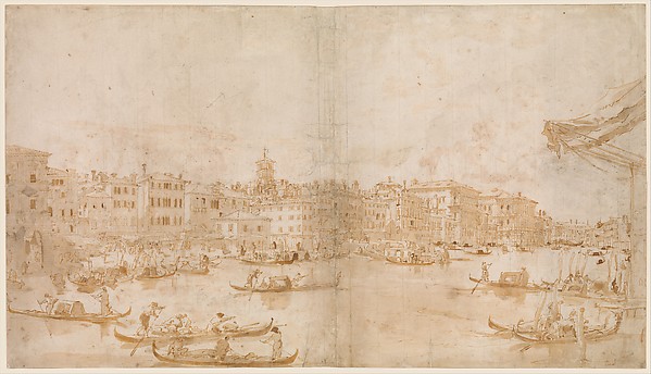 Francesco Guardi, The Grand Canal above the Rialto (recto); A Priest Celebrating Mass and Saint Vincent Ferrer Preaching (verso)
