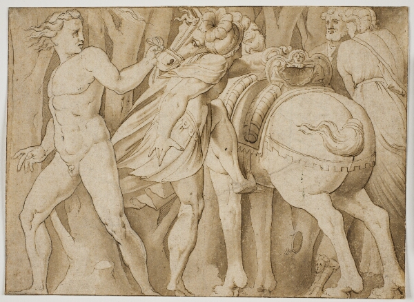 Polidoro da Caravaggio, Scene fra romersk historie? En mand bestiger en hest, der holdes af en nøgen mand