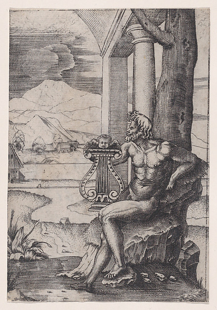 Agostino Veneziano (Agostino dei Musi), Man with a Lyre