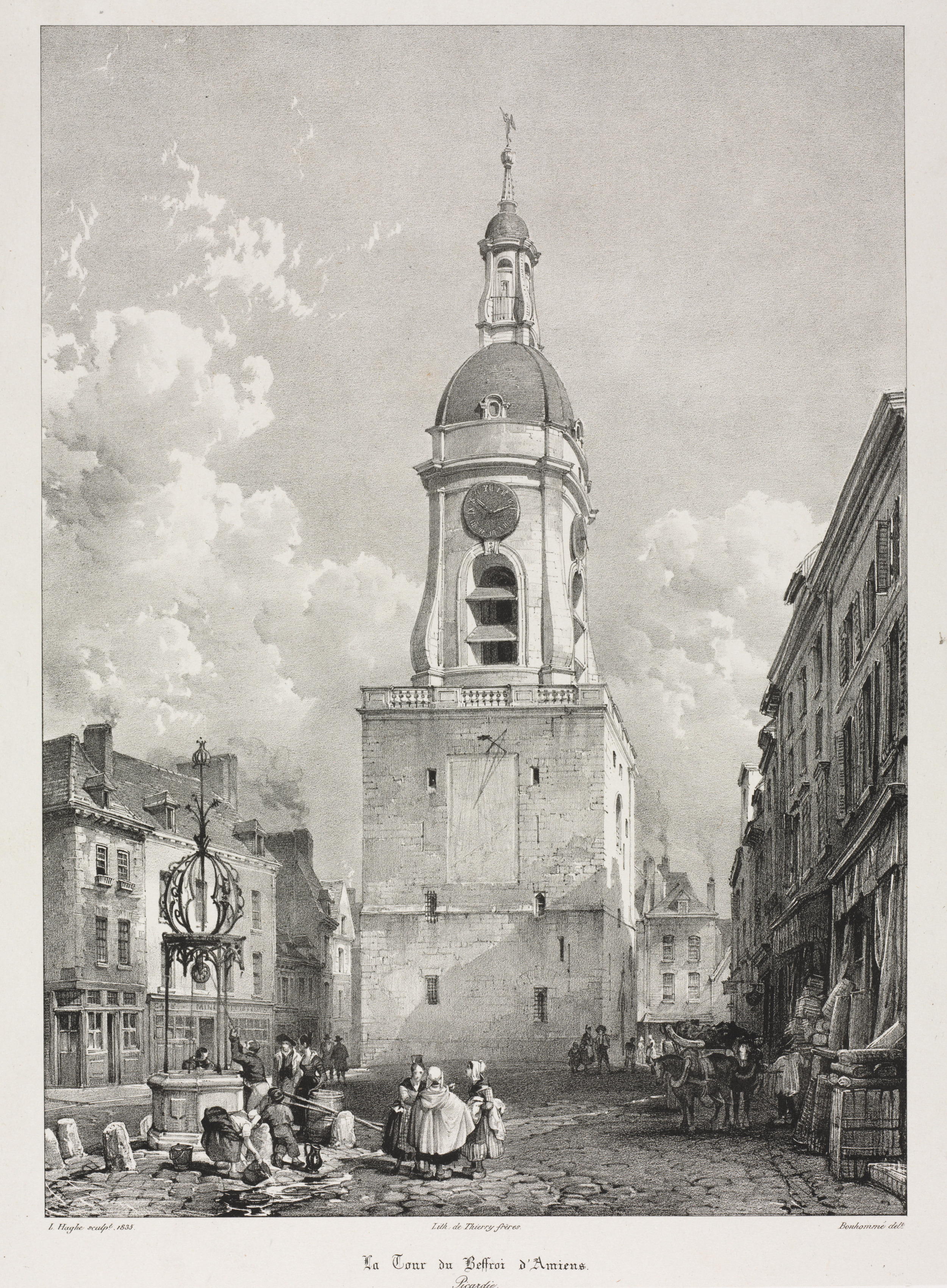 Louis Haghe, Picturesque and Romantic Travels in Old France, Picardie:  The Belfry Tower of Amiens, Picardie (Voyages pittoresques et romantiques dans l'ancienne France, Picardie : La Tour du Beffroi d' Amiens, Picardie), after François Bonhommé (French, 1809-1881)