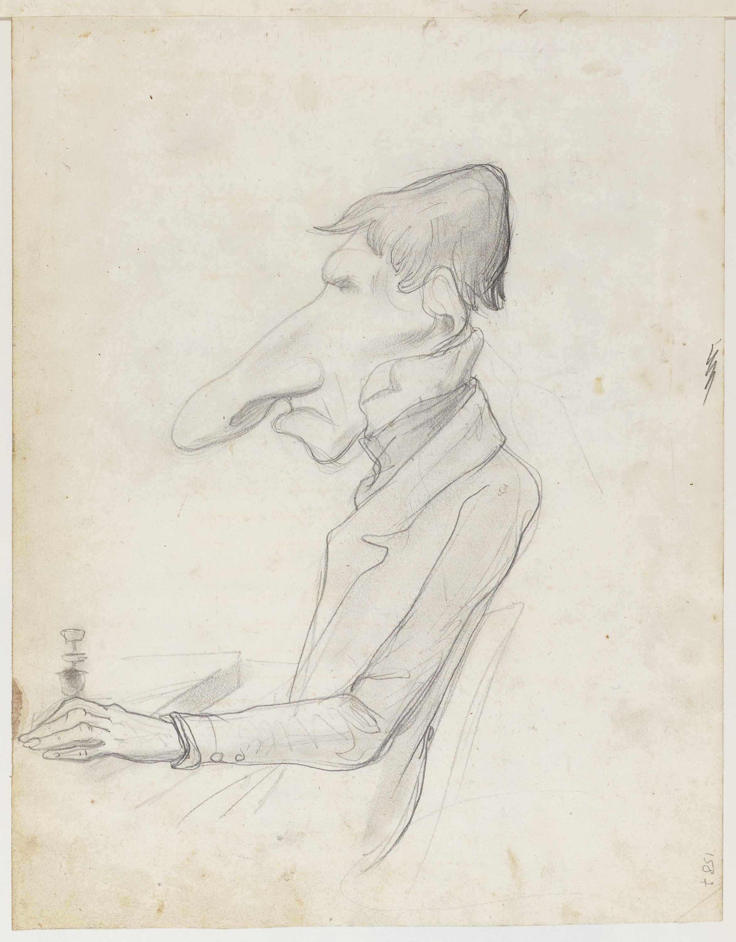 Anonyme, Portrait-charge d'un homme de profil tenant un verre
