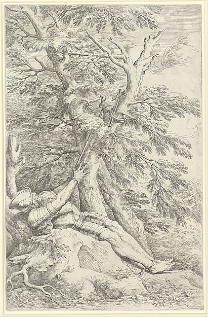 Salvator Rosa, Saint William of Maleval, hands tied with rope fastened to a tree