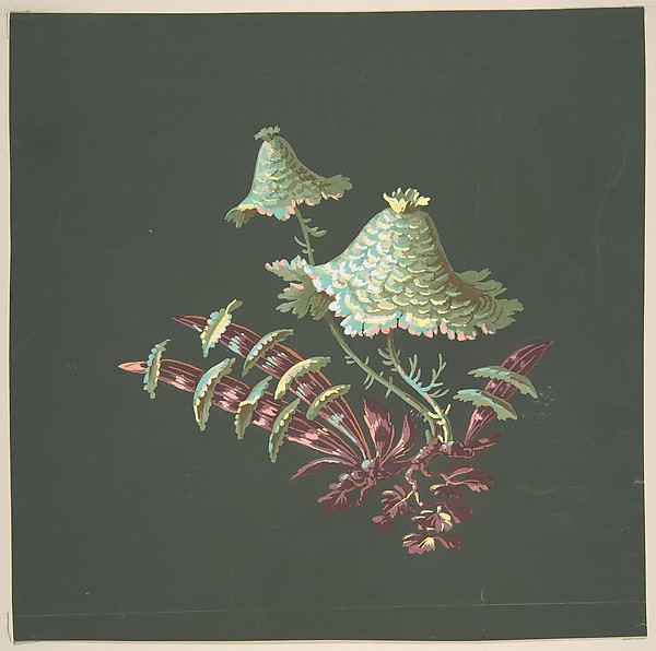 Anonymous, French, 19th century, Two Hat-Shaped Chinoiserie Flowers with Fanciful Leaves