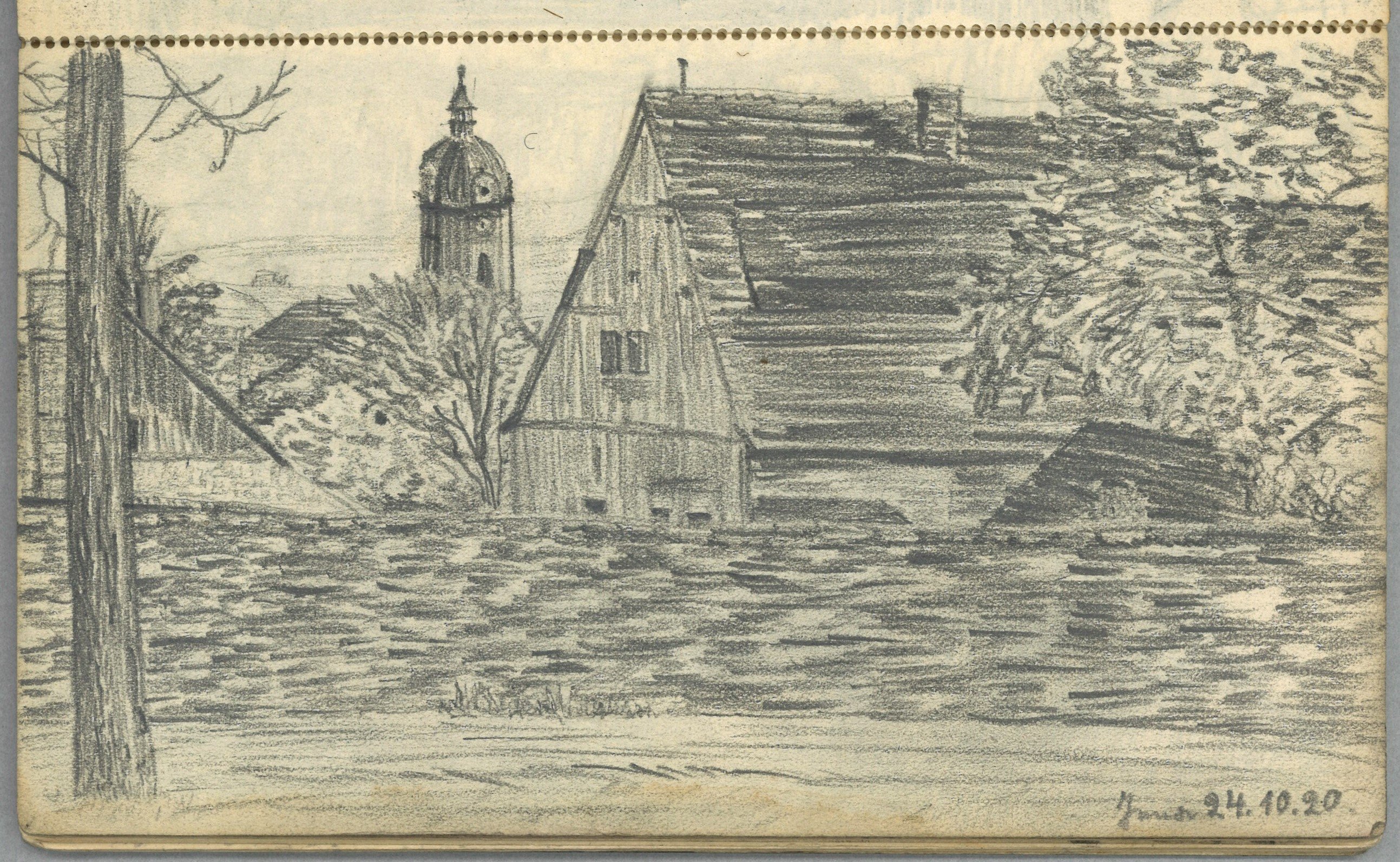 Margarete Wendel, Jena-Löbstedt (Thüringen): Wohnhäuser am Anger und Dorfkirche