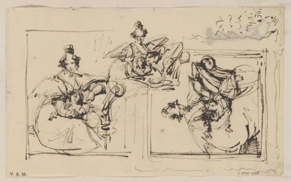 George Chinnery, Three studies for a portrait of a Western woman and child