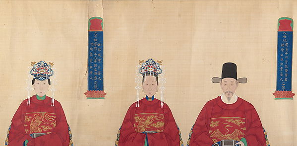 Unidentified artist, Portrait scroll of seven generations of the same family