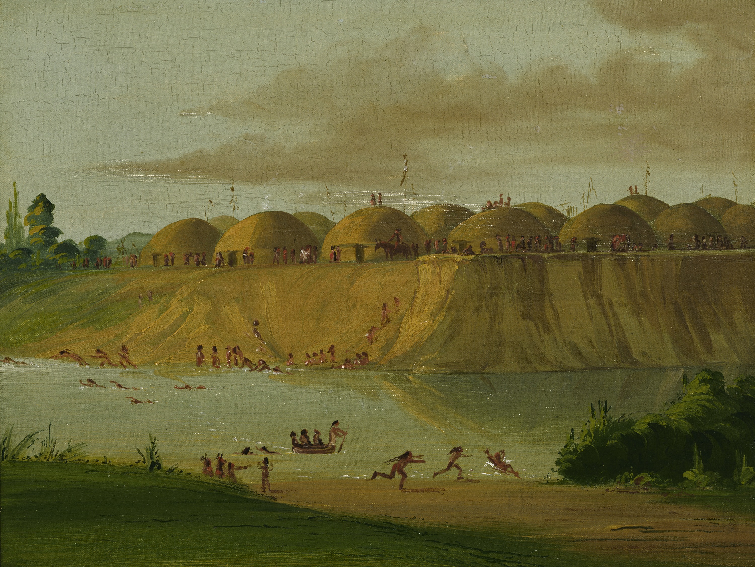 George Catlin, Hidatsa Village, Earth-covered Lodges, on the Knife River, 1810 Miles above St. Louis