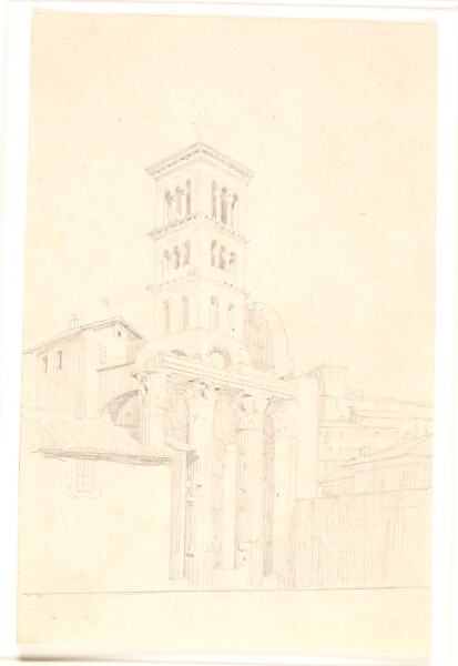 Constantin Hansen, Søjlerække fra Mars Ultors tempel. I baggrunden et kirketårn, S.S. Quirico e Giulitta