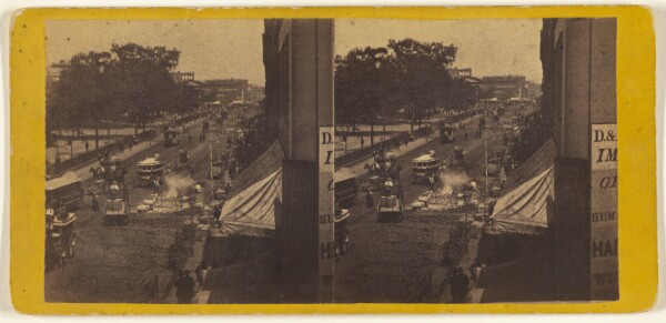 Edward and Henry T. Anthony & Co., Park Row from Barnum's Museum - The City Hall Park on the left.