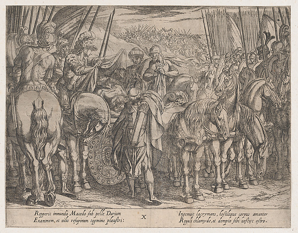 Antonio Tempesta, Plate 10: Alexander Finding the Body of Darius, from "The Deeds of Alexander the Great"
