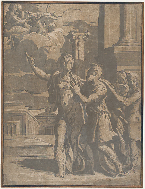 Anonymous, Italian, 16th century, The Tiburtine Sibyl showing Emperor Augustus the Virgin and Christ Child