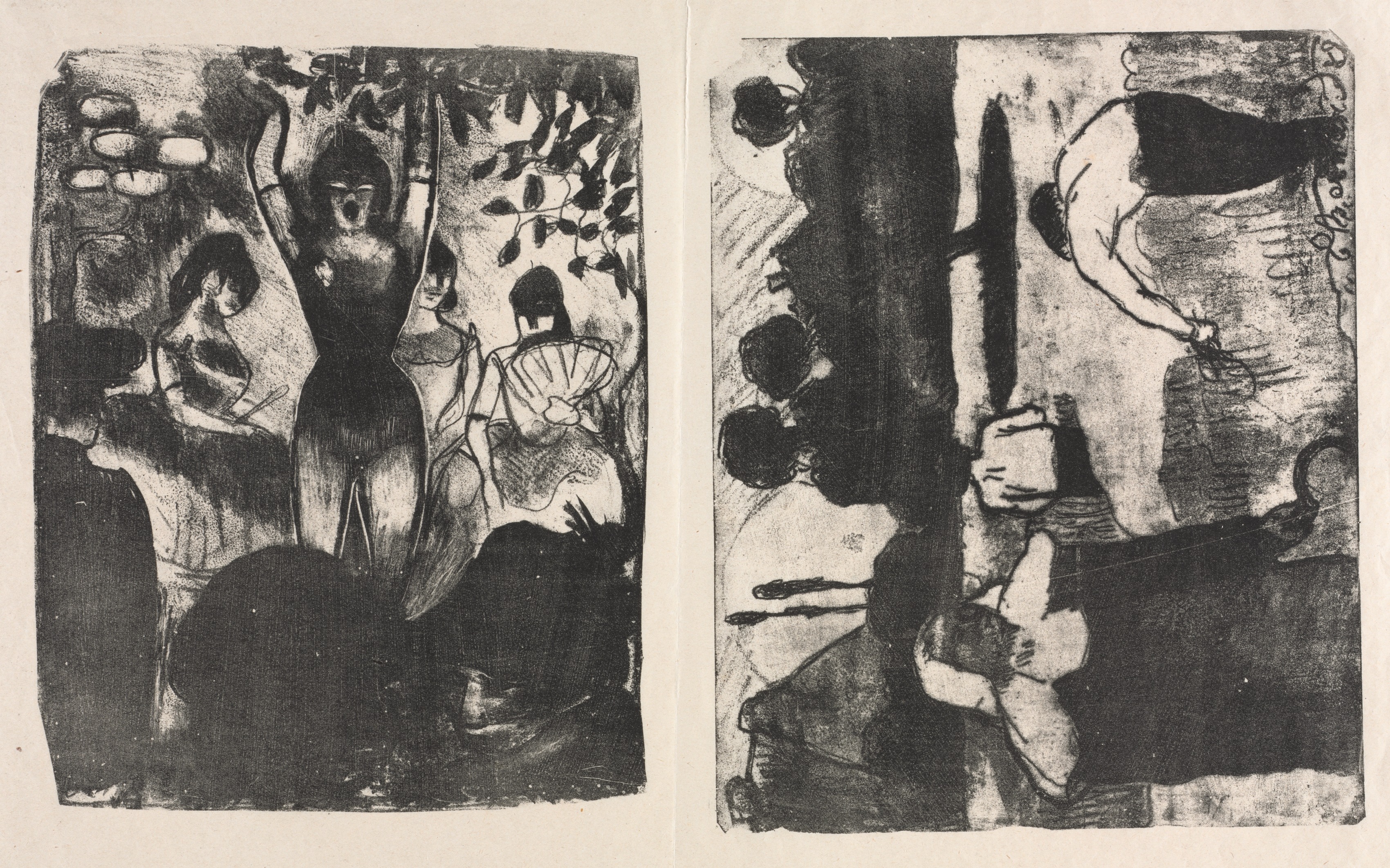 Émile Bernard, Singer at the Café-Concert and The Harvesters (Les Moissonneurs)