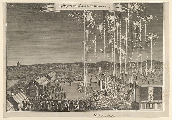 Anonymous, Fireworks given by the Swedish ambassadors to honor Karl Gustav, Count Palatine, executed by Johann Carl, Nuremberg 1650