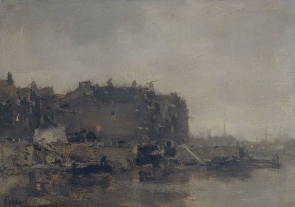 Jacob Maris, Houses on the Prins Hendrikkade, Amsterdam, on a Misty Day