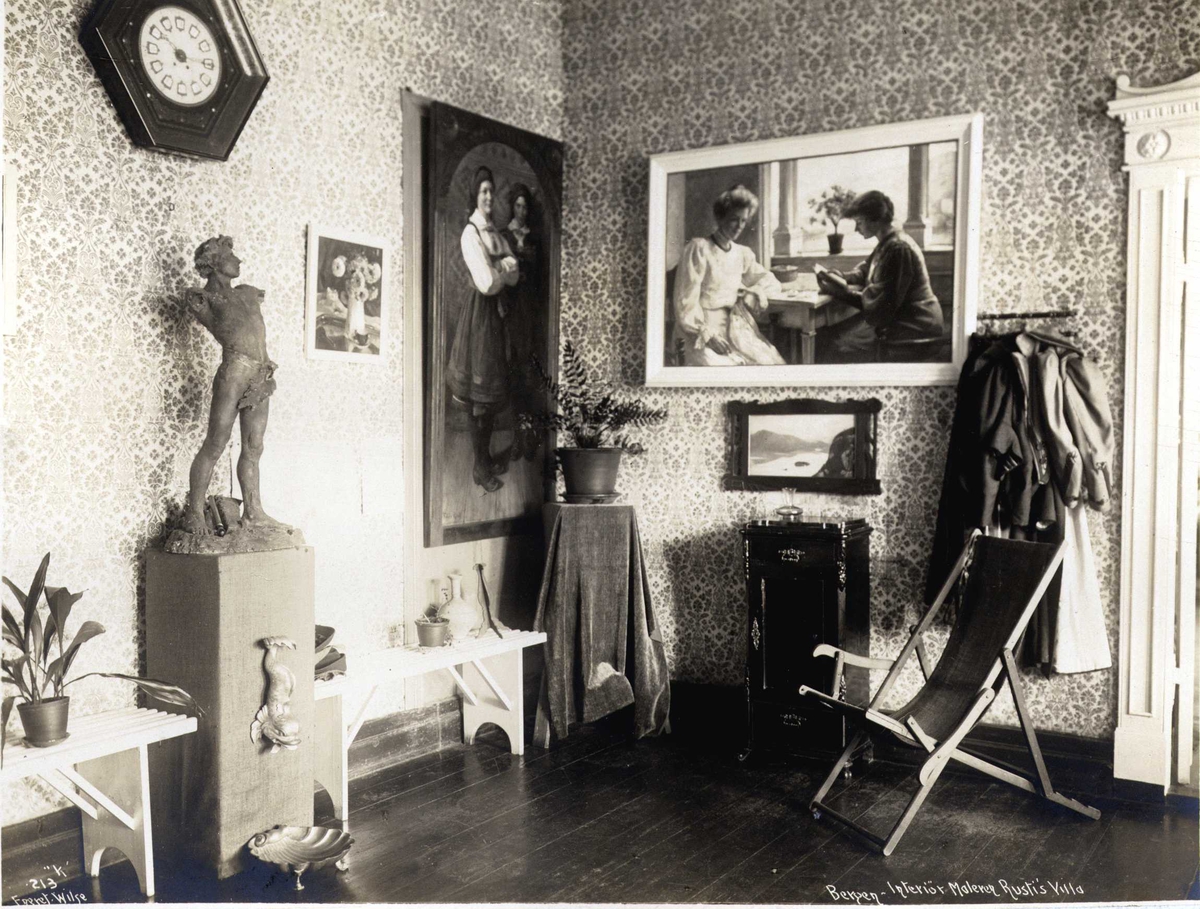 Anders Beer Wilse, Interiør, Rustis villa, Bergen, Hordaland. Fotografert 1912.