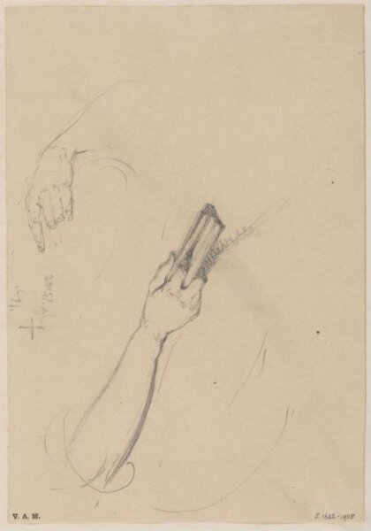 George Chinnery, Studies of arms and hands, one holding a book