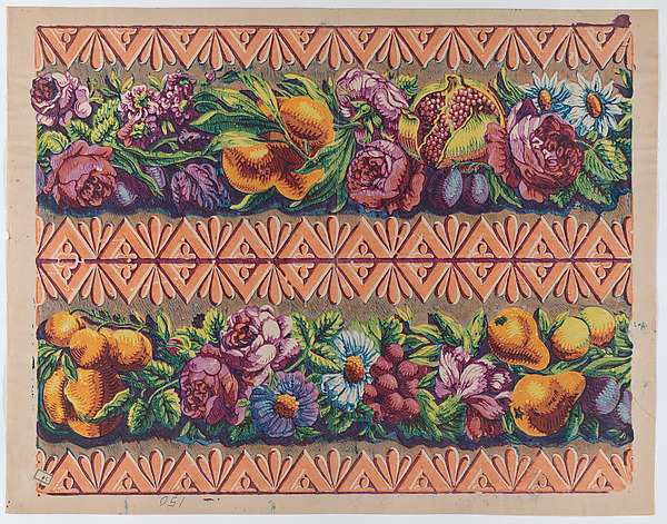 Anonymous, Sheet with a border with two garlands of fruit, leaves, and flowers