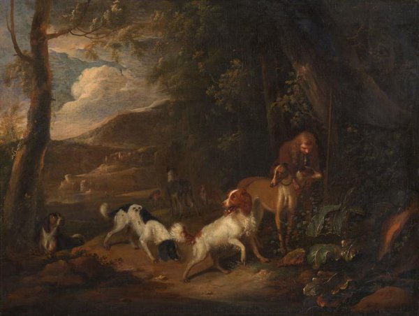 Adriaen Cornelisz Beeldemaker, Hunter with Hounds at the Edge of a Wood