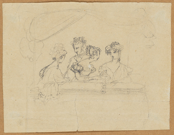 Anonymous, British, 19th century, Three Ladies and a Gentleman in a Theater Box