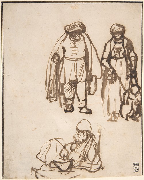 Nicolaes Maes, Studies of Two Men and a Woman Teaching a Child to Walk