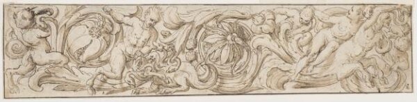 Unknown, A foliated frieze, with fauns struggling with a hydra and snakes