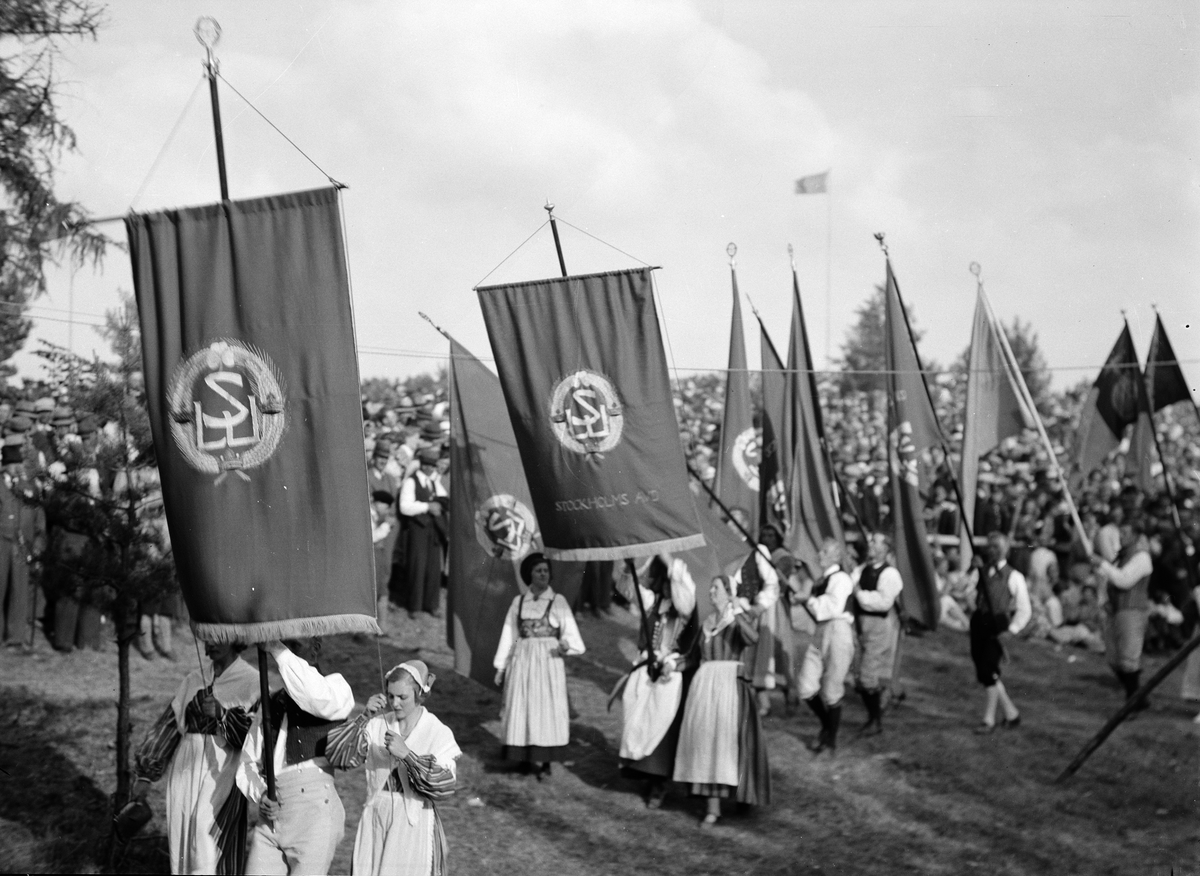 Paul Sandberg, “Nationally-dressed young people in party trains” at the Swedish Rural Youth Federation’s National Council in Old Uppsala June 1936