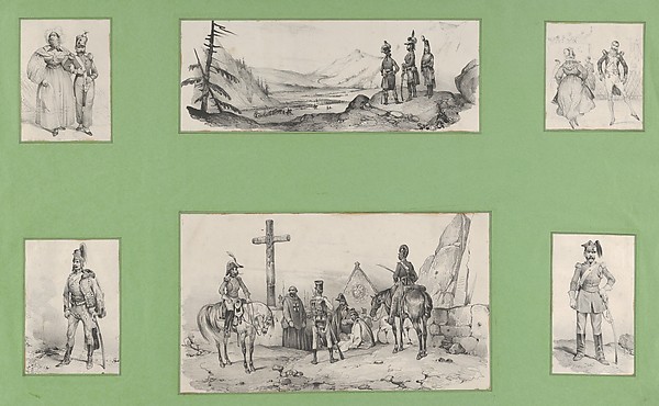 Victor Adam, Soldiers and Landscapes, (6 prints mounted onto a green album sheet)