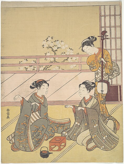 Suzuki Harunobu, Young Women Playing Kitsune-ken (Fox Game)
