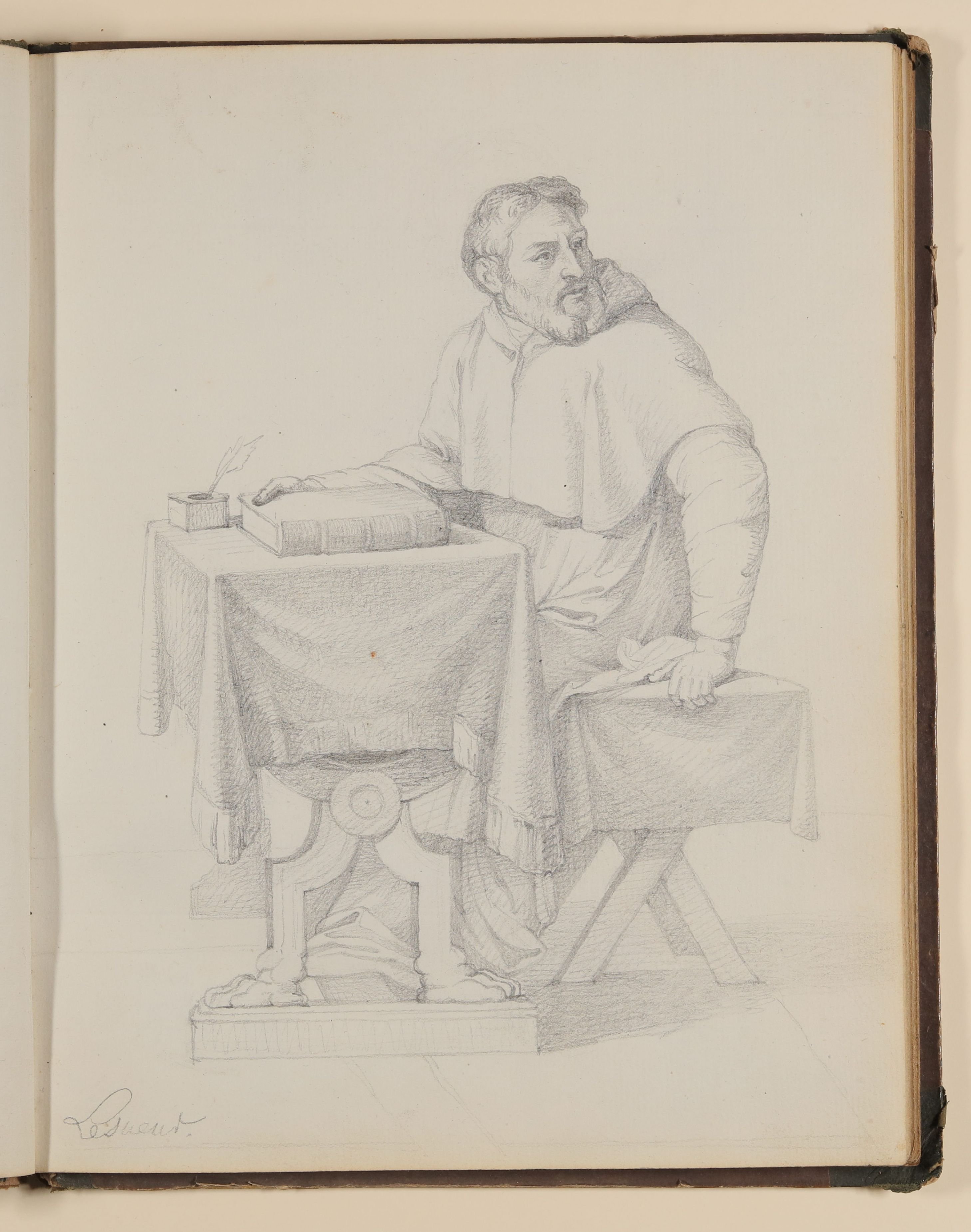 Louis Thomassin, Mönch am Schreibpult sitzend, Kopie nach Eustache Le Sueur [aus einem Skizzenbuch von unbekannter Hand, evtl. des Louis Thomassin]