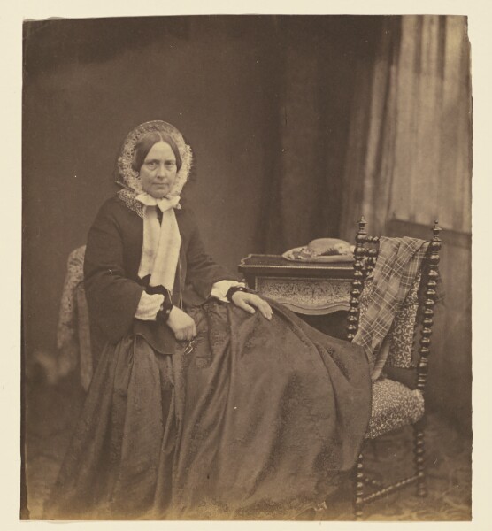 Roger Fenton, [Portrait of a woman, wearing a bonnet, seated]
