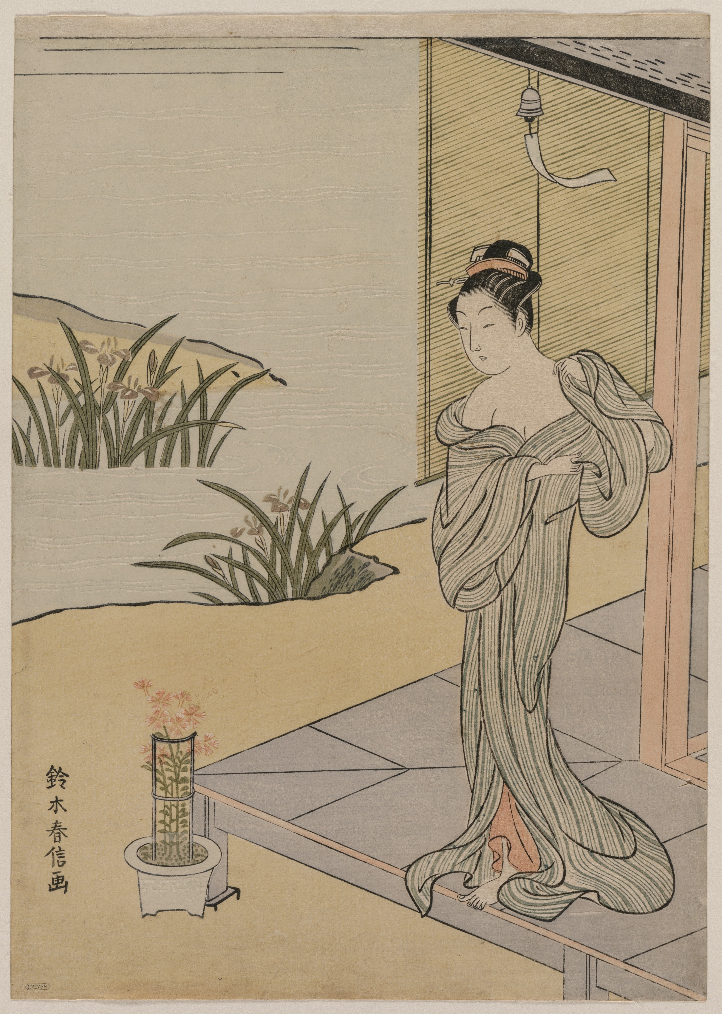 Suzuki Harunobu, Young Woman Looking at a Pot of Pinks