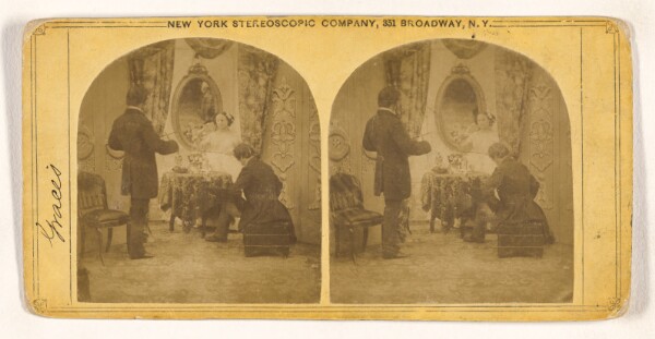 New York Stereoscopic Company, [Parlor scene: two men with a woman at her dressing table]