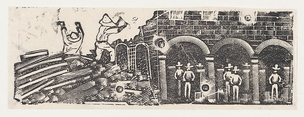 José Guadalupe Posada, A pair of workers atop a pile of rubble and other workers watching them